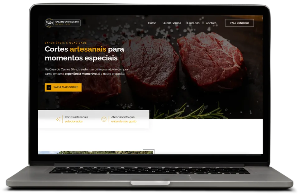 Página inicial do site da/do Casa de Carnes Silva exibida em um notebook